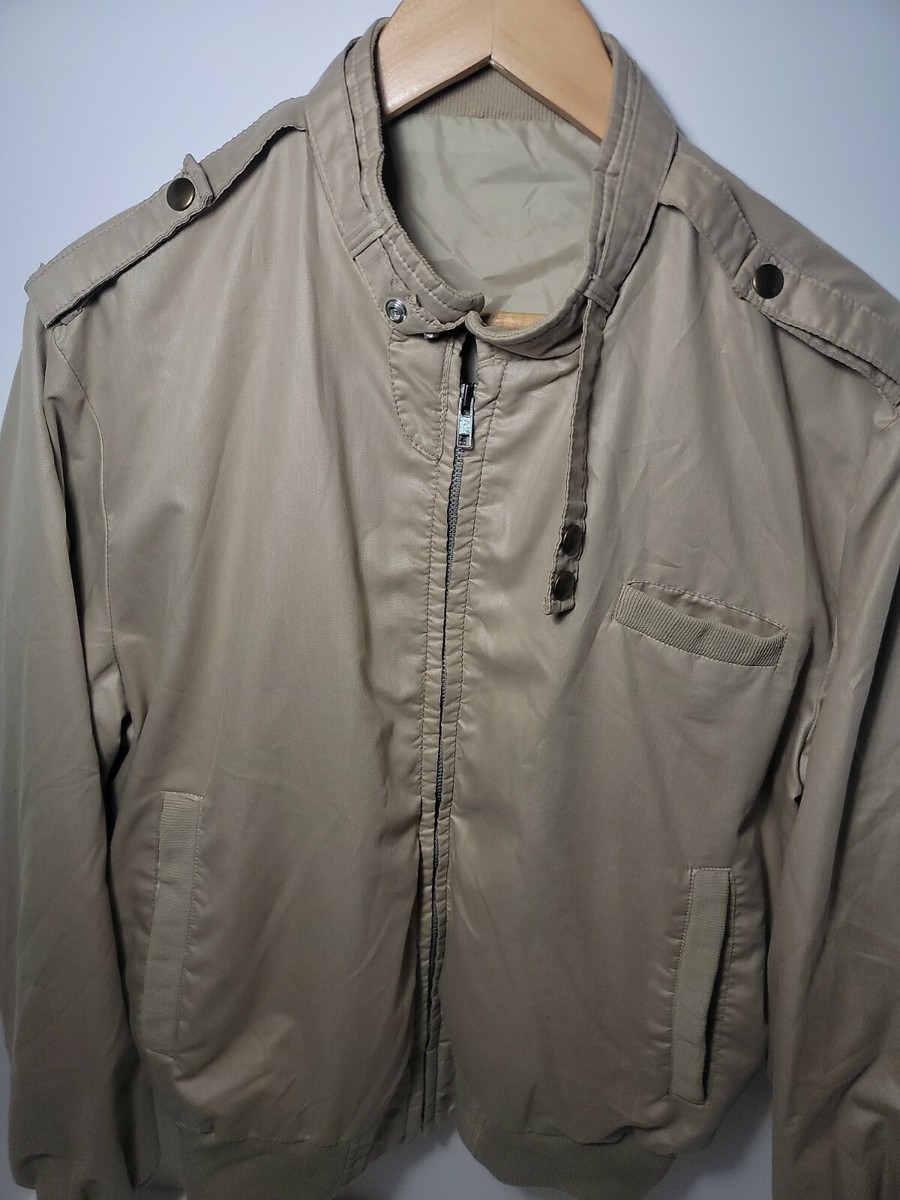 Vintage 50s 60s Swingster Zip Up Jacket Tan Snap Collar Shoulders