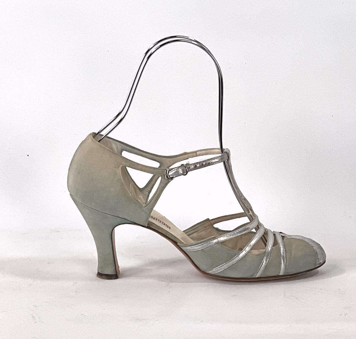 30s Evening Heels 20s T-Strap Flapper Shoes Vintage Silver Trim JoBo