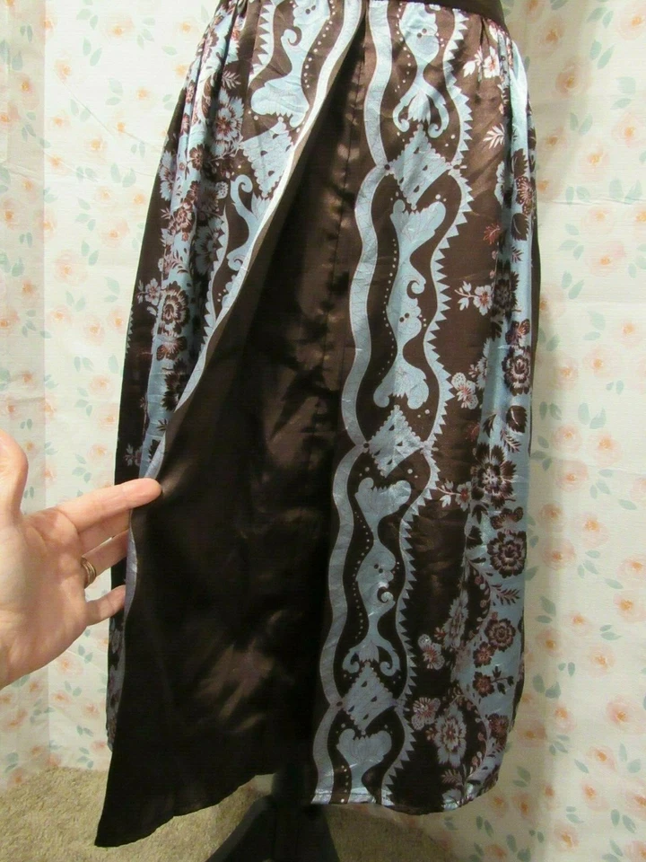 APOSTROPHE, Falda de Carrera Mujer Marrón/Azul Poli Floral Sedosa Media Pantorrilla, Talla 8 Foto 2 de 4