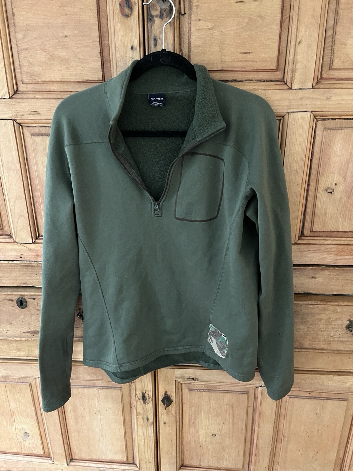 ARC'TERYX Maglione Arcteryx Fleece Verde Esercito Taglia M Danneggiato!