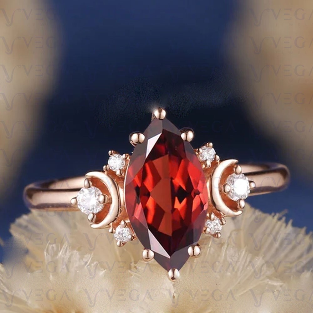 5.20Ct Marquise Cut Natural Garnet & Diamond 100% 14k SOLID Rose