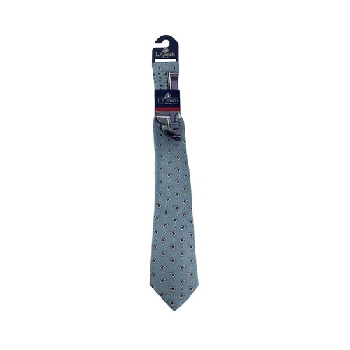 LA Smith Blue Deco Print 100% Silk Tie And Pocket Square Set NEW