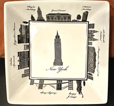 222 Fifth New York Serving Dish City Block Black White Square 7-1/4" Landmarks