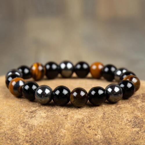  10mm Round Beads Triple Protection Tiger Eye Obsidian Hematite Stretch Bracelet - 第 1/5 張圖片