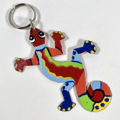 Painted Gecko Chameleon Multicolor Lizard Metal Ornament Keychain Toy Haiti 4 