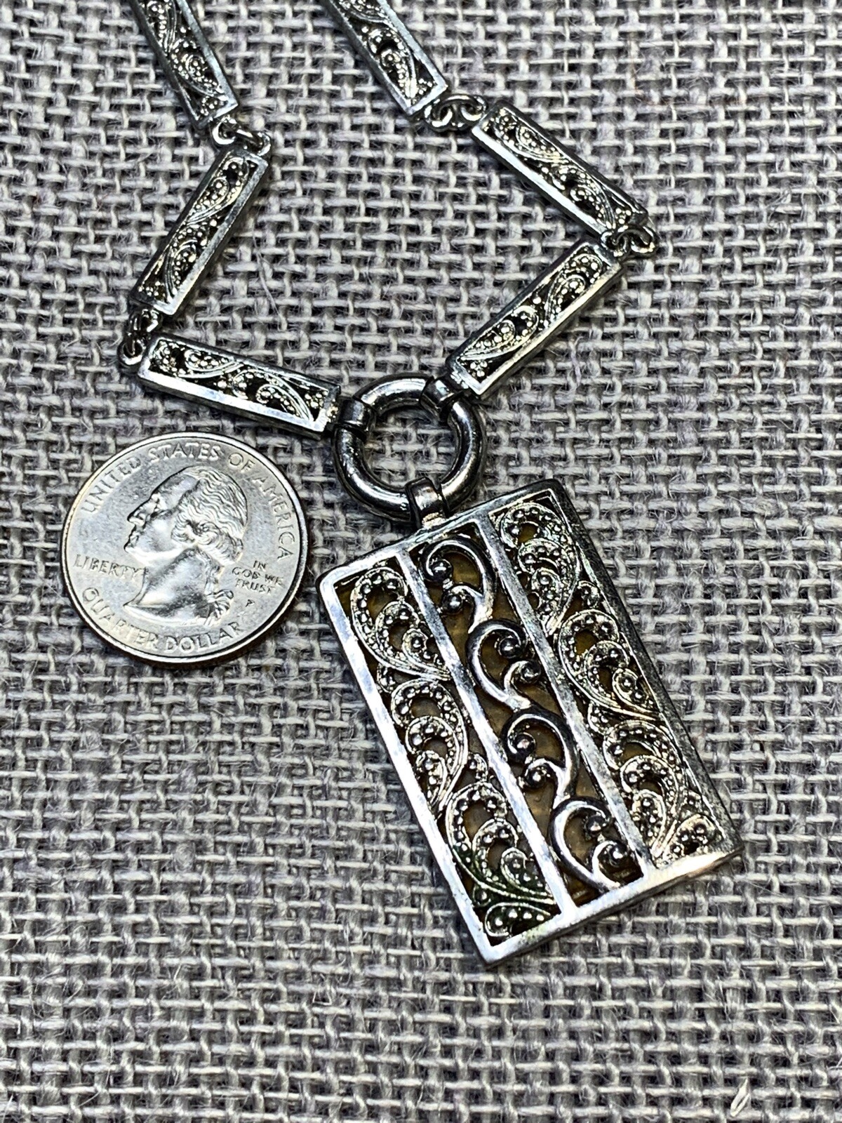 Vintage  Detailed Rectangular Drop pendant neckla… - image 11