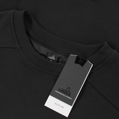 Wahts NWT 100% Cotton Moore Crew Neck Sweatshirt Size Medium in Solid Black
