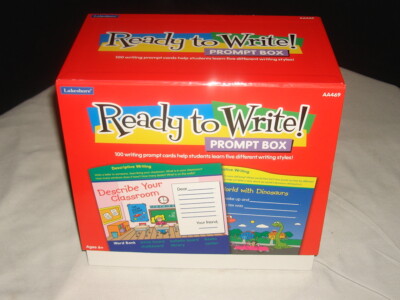NEW LAKESHORE ''READY TO WRITE''  PROMPT BOX  6+, 100 PROMPT CARDS & WOODEN STAND