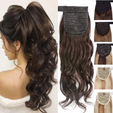 Wavy Ponytail Thick Clip In Human Hair Extensions Real Remy Wrap Claw Pony Tail