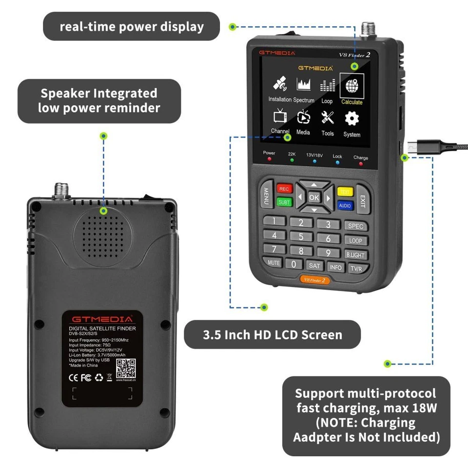 Profi GTMEDIA V8 Finder 2 Satfinder SAT-Messgerät DVB-S/S2/S2X Digital Meter - Bild 4 von 4