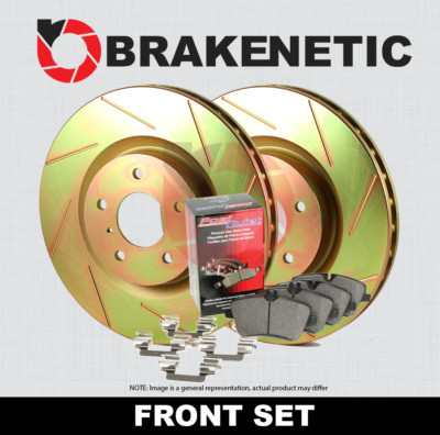 FRONT BRAKENETIC Sport Slotted Brake Disc Rotors + Quiet Pads BSK83520