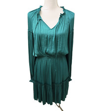 Anthropologie Current Air Pleated Mini Dress Women Medium Green Peasant Boho