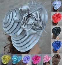 A214 Womens Church Wedding Kentucky Derby Satin Ribbon Feather Floral Sun Hats