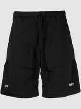 639 Off White Men's Black Stretch Waist Drawstring Cargo Shorts Size Medium