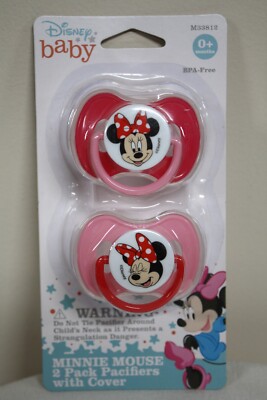 NEW -Disney Baby Minnie Mouse Pacifiers With Cover BPA Free 0+ Month 2 Pack