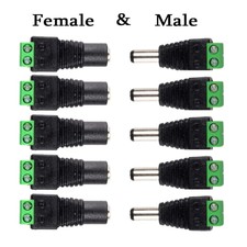 5 x Male 5 x Female 2.1x5.5mm DC Power Plug Jack Adapter Wire Connector for CCTV