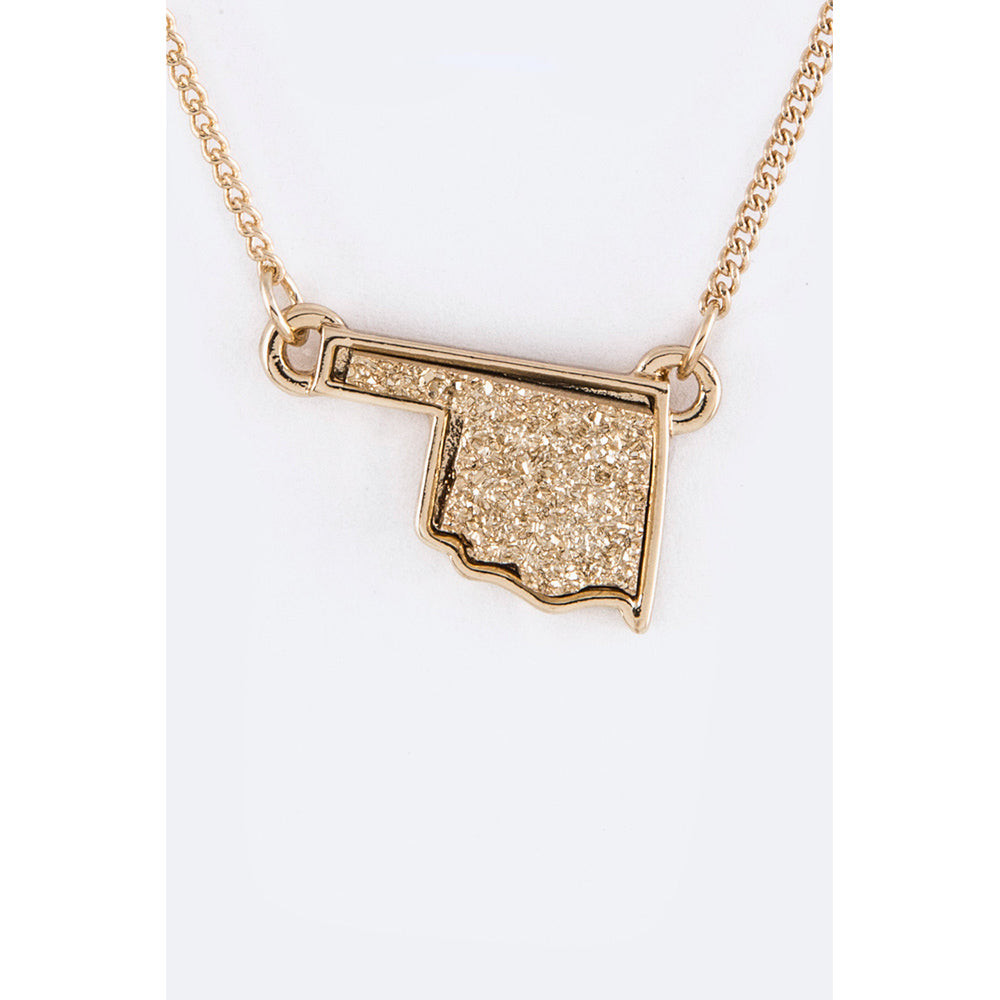 New 17 Inch OKLAHOMA Map Druzy Pendant Necklace Women Fashion Jewelry Gift Set