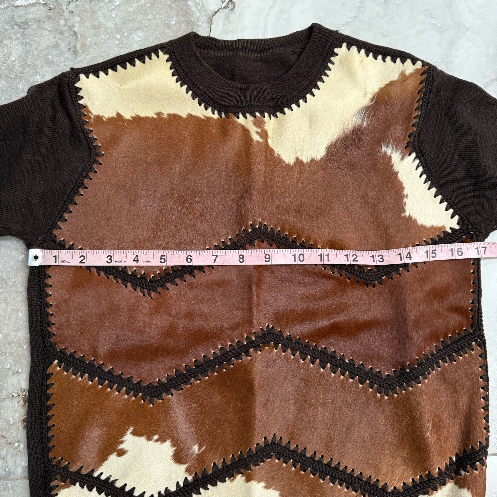Genuine Leather Western Style Patchwork Knit Swea… - image 3