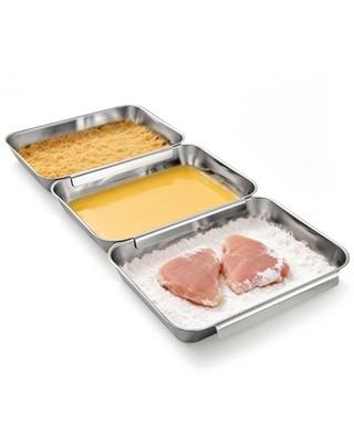 Breading Trays Set of 3, Interlocking Large Stainless Steel Tray for Chicken,...