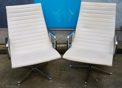 3 x Vitra Charles Eames Aluminium Chair, Herman Miller, White Leather, Office Chairs