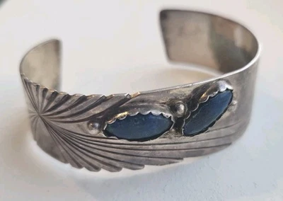 Vintage Sterling Silver Sodalite or Lapis Lazuli Native American Cuff Bracelet - Image 1 of 3