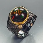 Vintage ring Natural Black Opal Ring 925 Sterling Silver Size 8 /R478369
