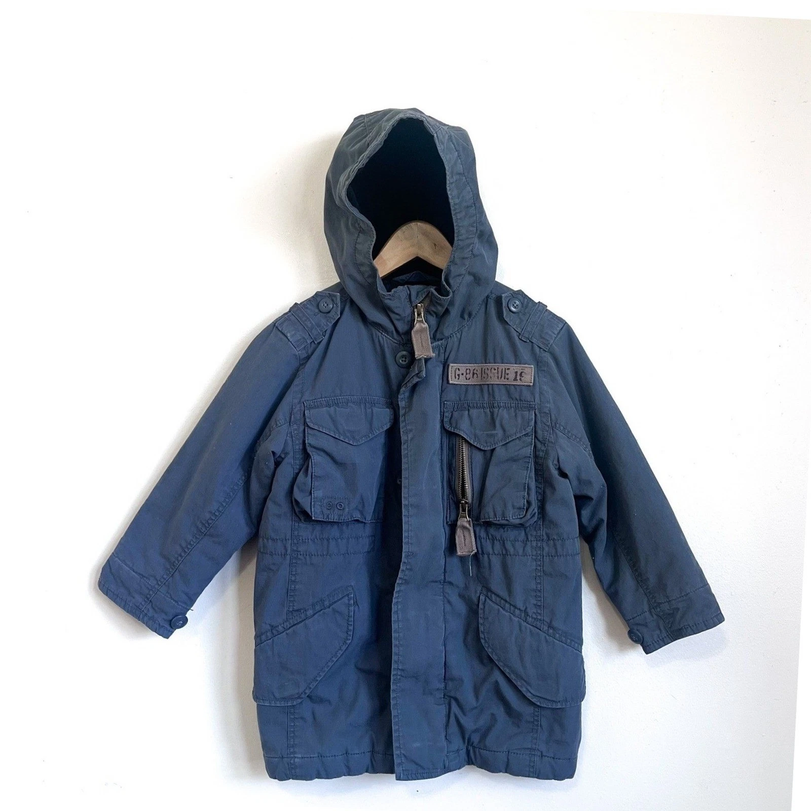 Gap Boys Utility Military Jacket Size XS Gray Hood Fatigue Outdoor Gorpcore