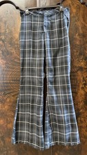 Almost Famous Pants Women Sz 9 Plaid 90s Flare Retro Bell Bottom Gray/Black