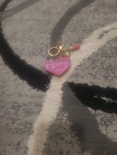 Rose Pink Crystal Heart Bag Charm/Keychain With Tassle Gold-tone NWOT
