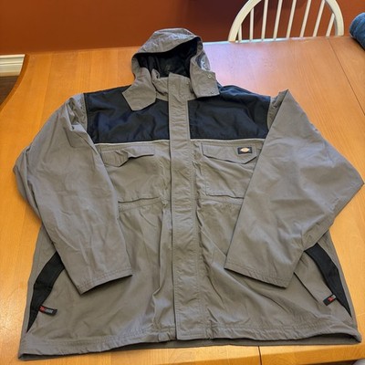 Dickies Storm Jacket Mens XXL Grey Black Hooded full zip wind breaker