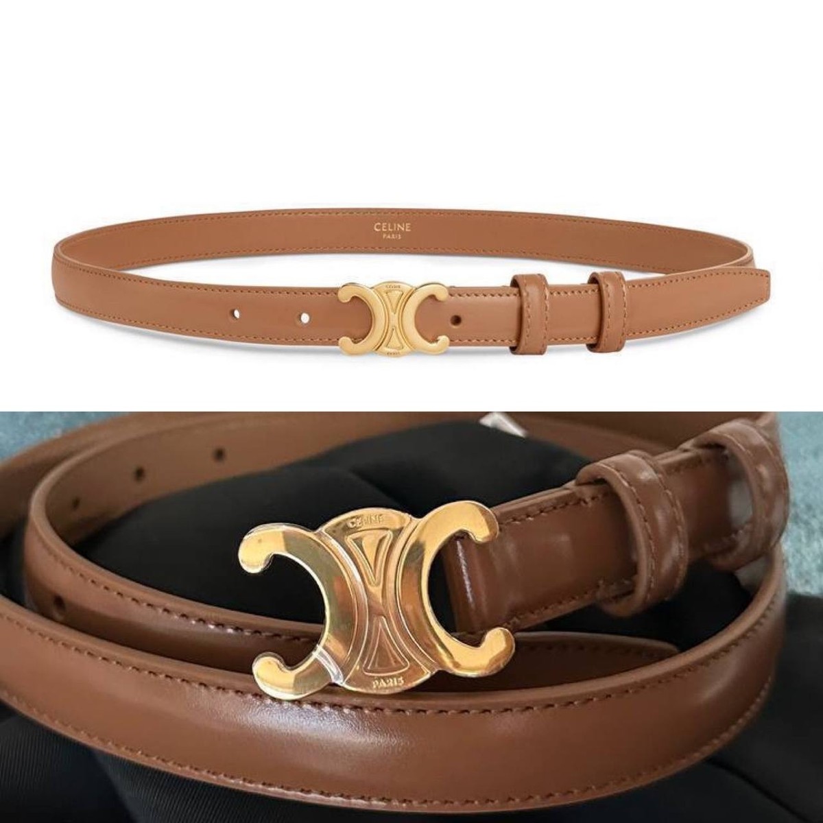 Triomphe Belt 18mm Taurillon Leather Bronze Sz 90 Brown Belt 