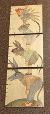 Vintage Growth Chart -Wooden Antje Vogel Whimsical Animal Hanging - 9.5" x 28.5"