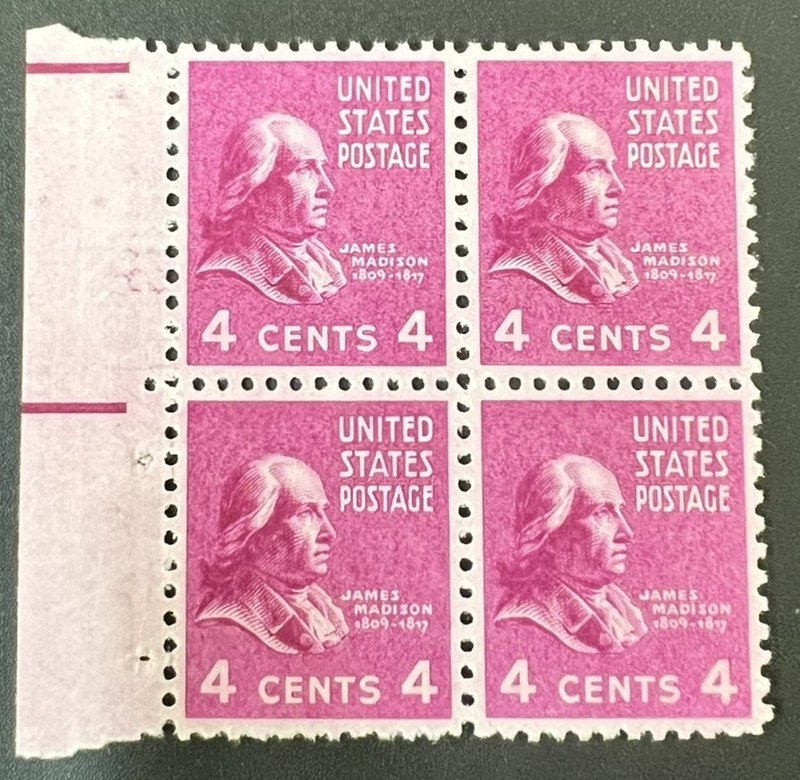 US Block of 4 1938 James Madison Prexie Series MNH Scott 808 4c