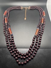 COLDWATER CREEK 3 Strand Heavy Glass Burgandy Beads Rhinestones Glass Beads