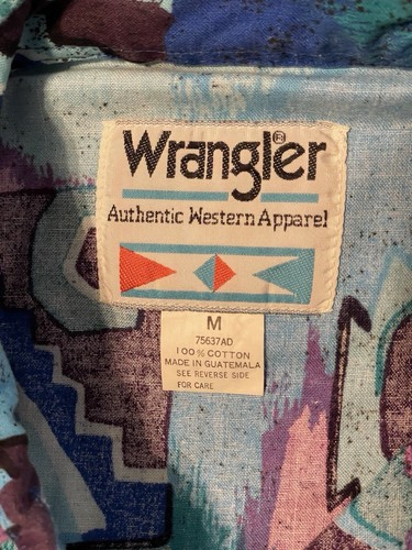 Vintage Deadstock Wrangler Brushpopper Button Shirt Blue Pink Womens Medium - Picture 8 of 11