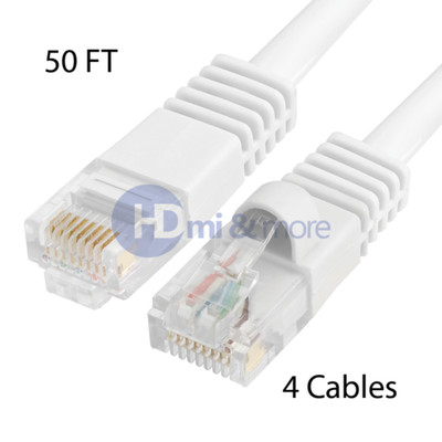 4x 50FT CAT5e Cable Ethernet Lan Network CAT5 RJ45 Patch Cord Internet White