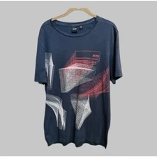Hugo Boss Men’s Short Sleeve T Shirt Navy Geometric Graphic Soft Cotton Lg