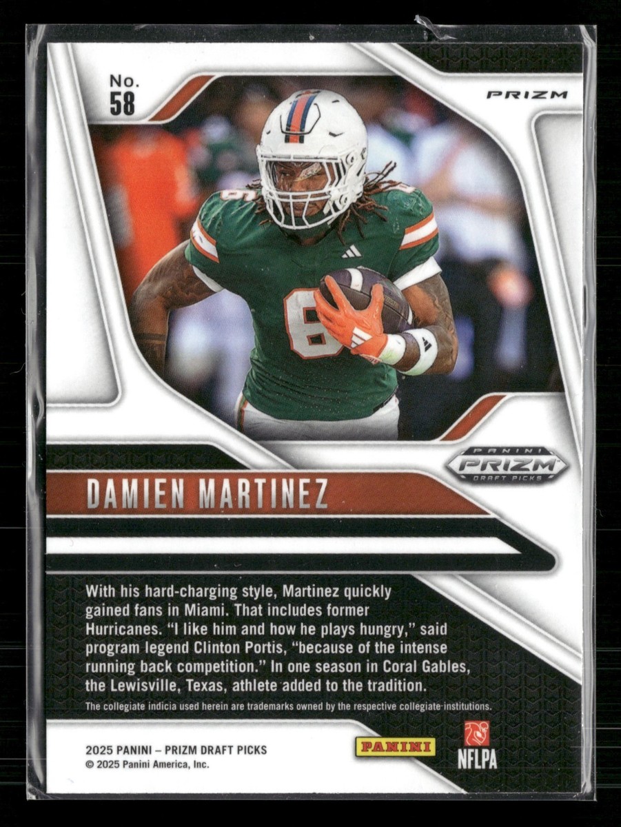 2025 Panini Prizm Draft Picks Damien Martinez #58 Gold Ice RC