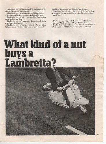 Vintage Lambretta Motor Scooter Ad “What Kind of a Nut Buys a Lambretta?”