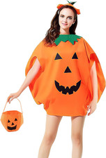 3 PCS Halloween Pumpkin Poncho for Women Funny Adult Pumpkin Costume Pumpkins Ca