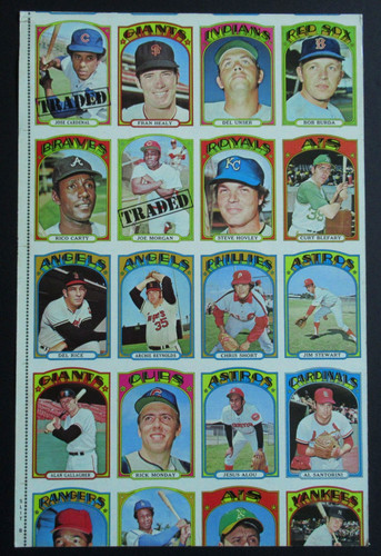 1972 Topps High # Uncut Sheet Panel Traded Joe Morgan, Frank Robinson, Carty