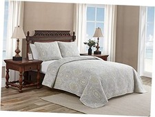 - Quilt Set, Reversible Cotton Bedding with Matching Queen Turtle Cove Grey