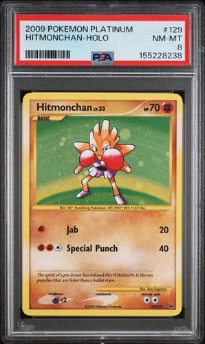 2009 POKEMON PLATINUM #129 HITMONCHAN-HOLO PSA 8