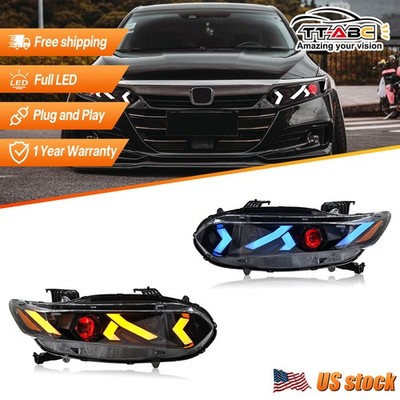 For 2018-2022 Honda Accord LED Headlights Front Lamps Assembly Rambo style Pair