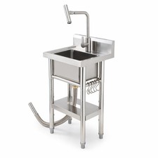 22x20x39 Stainless Steel Utility Sink Freestanding Single Bowl w/ T Type Faucet