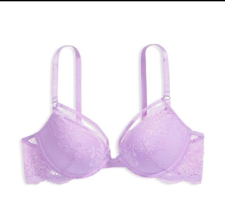 Victoria’s Secret Conjunto de Sujetador Push Up de Red con Tiras en V Lila Sedosa Nuevo con Etiquetas Foto 2 de 4