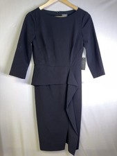Vince Camuto Black Sheath Peplum Dress 3/4 Sleeve Knee Length Sz 2 NWT