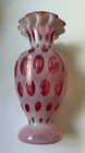 Vintage Fenton Cranberry Coin Dot Ruffle Edge Vase - 6.25”