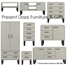 Greywashed Solid Pine Bedside Chest Sideboard TV Unit Coffee Table- Texas Grey