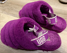UGG Fluff Yeah Purple Faux Fur Slip-On Strap Slippers Open Toe Women s 8